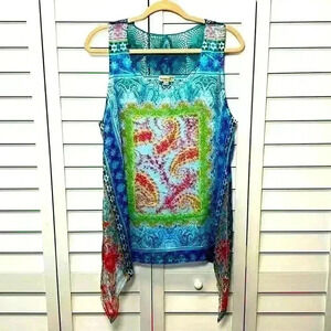 One World Boho Crochet Lace Sleeveless Top Size PXL